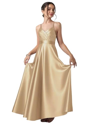 TIANMEI Satin Junior Bridesmaid Dresses Floor Length Flower Girl Dress for Wedding Party Formal Gowns