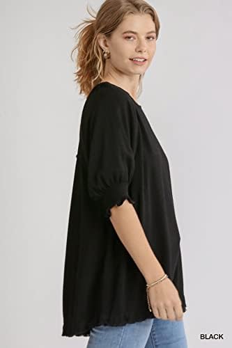 Umgee Women's Frayed Balloon Sleeve Tunic Top