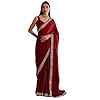 RAJESHWAR FASHION WITH RF Women's Coding Embroidery Work Lace Border Satin Sari |Chiffon Silk Saree For Women |With Blouse_Maroon Red