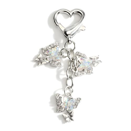 SHTALHST Triple Crystal Butterfly Keychain for Women Elegant Gemstone Key