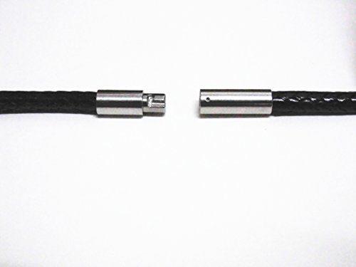 Image of Glory Qin 2mm Black Leather Cord Stainless Steel Rice Clasps Necklace Rope 16 to 28 Inch