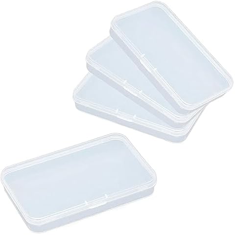 AKOAK Clear Polypropylene Rectangle Mini Storage Containers Box with Hinged Lid for Card,Accessories,Crafts,Learning Supplies,Screws,Drills,Battery,4.8" x 2.9" x 0.67",Pack of 4 Cover
