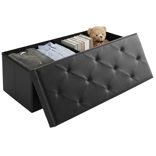 Foldable Storage Ottoman Bench, Synthetic Leather Storage Chest, End of