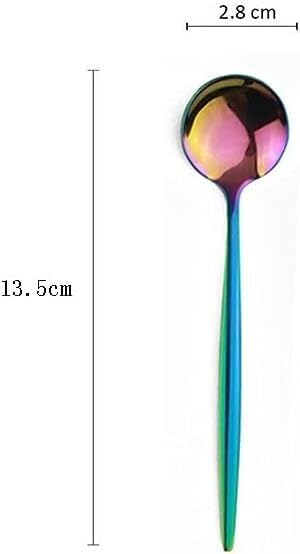 Ensemble de cuillères de Service en Acier Inoxydable Arc-en-Ciel, 6 pièces, cuillères à Dessert et à Glace polies for Accessoires de Cuisine | Couverts ménagers(Black Silver)