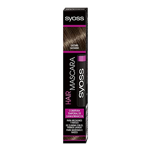 SYOSS Hair Mascara (16 ml), Cepillo cubre canas para mechones y raíces, retoca raíces instantáneo, máscara para coloración temporal, tono castaño