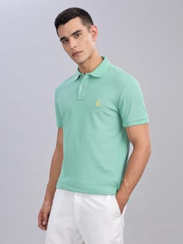Image of Tommy Hilfiger Solid Regular Fit Cotton Polo T-Shirt