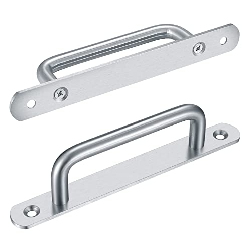 2 Pcs Sliding Door Handles, Pull Push Door Handles, Stainless Steel Sliding Bathroom Kitchen Cupboard Cabinet Garage Shed Barn Gate Door Handles with Metal Plates（160mm/6.29in）