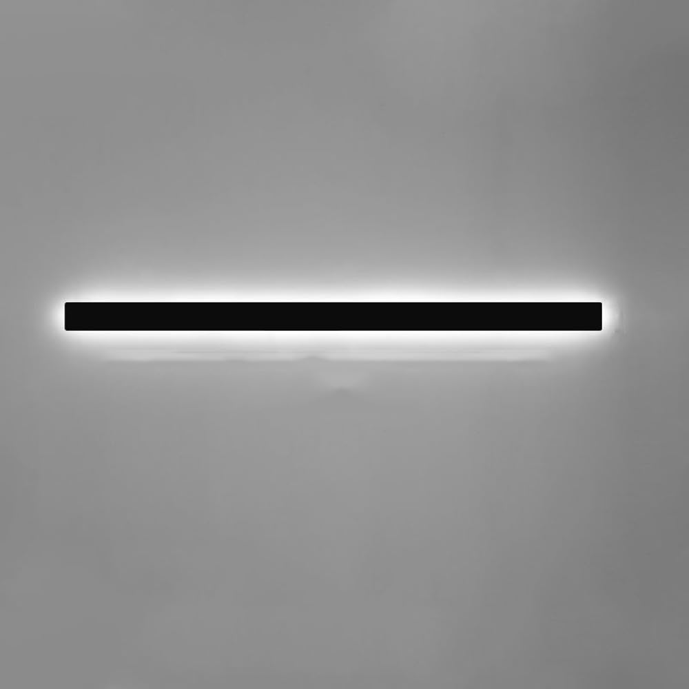 HCZKIUJY Modern Minimalist White Wall Mounted Bathroom Light with Black Linear Long Strip Hardwired Wall Sconce for Hallway Bedroom Living Room Kitchen 6 Lights (Black-60Cm-6000K)
