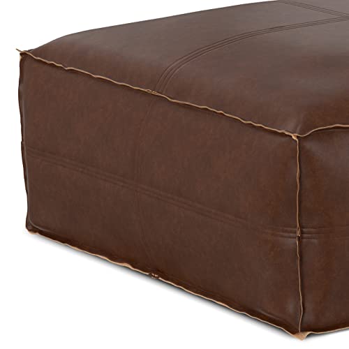 SIMPLIHOME Brody Large Square Coffee Table Pouf - 30 inch Wide Upholstered Vegan Leather Ottoman in Distressed Dark Brown, Boho Footstool, Coffee Table or Extra Seating for Living Room, Assembled by SIMPLIHOME - Image 7