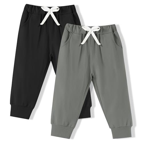 DREAM BUS 2 Pack Toddler Boy Pants with Pockets Baby and Toddler Jogger Pants, Cotton Sweatpants for 9 Months - 4T