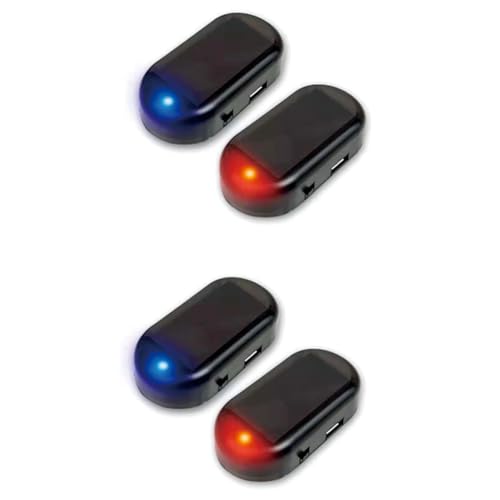 HUTSRAI 4 Piezas de EnergíA Solar para Coche, Alarma Ficticia Simulada, Advertencia Antirrobo, LED Intermitente, Luz de Seguridad, LáMpara de SimulacióN, Azul y Rojo
