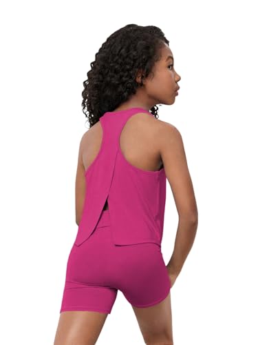 Image of BEAUDRM Girl's 2 Piece Workout Outfits Crop Top and Shorts Athletic Sets | Activewear Sets，Dance Sets，Tumbling Outfits，Hip Hop Dance Outfits，Cheer Practice Outfits for Girls