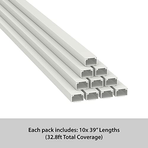 Haven First 32.8Ft Cable Raceway, Self-Adhesive Cord Cover, Cable Management Solution To Hide Surface Wires, Paintable - 10X 1 (W) X 0.63" (H) X 39" Lengths (32.8Ft Total Coverage) - White #TOP6
