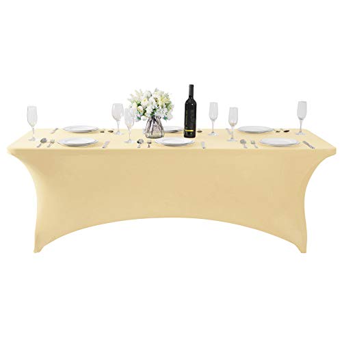 Hezuzo 2Pack Spandex Table Cover for 8FT or 4ft or 6ft Table Universal Fitted Stretch Tablecloth for Party, Banquet, Wedding and Events-Champagne by Hezuzo - Image 3