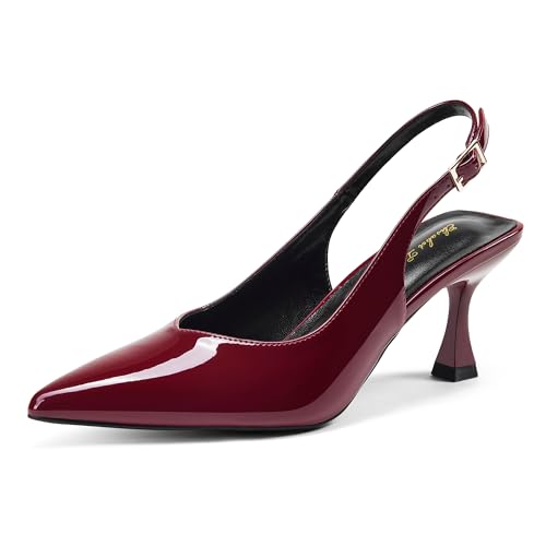 Image of Elisabet Tang Women's Kitten Heel Slingback Low Pumps 3 Inches Stiletto Pointed Closed Toe Elegant Dressy Bridal Wedding Party Shoes