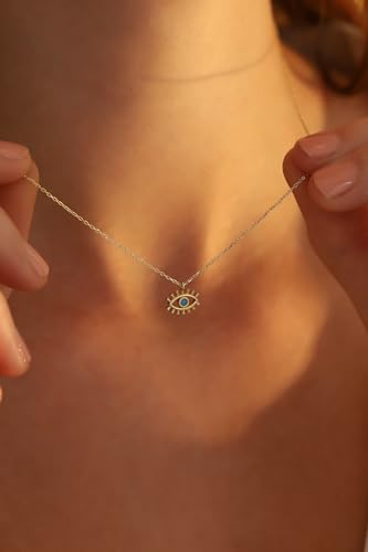 Evil Eye Pendant, 14K Real Gold Eye Necklace, Minimalist Gold Evil Eye Pendant, Dainty Custom Evil Eye Necklace2