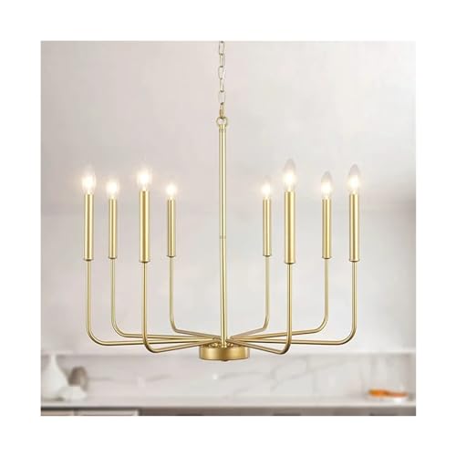 Lustre fer américain rural 8 branches or, plafonnier haut de gamme pour grand salon