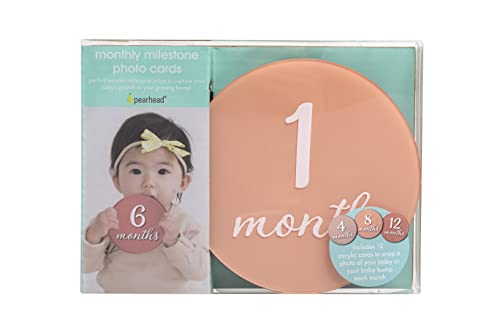 Pearhead Acrylic Monthly Milestone Photo Cards, Modern Baby Announcement Cards, Pregnancy Journey Milestone Markers, 12 Photo Prop Milestone Discs, Pink Hues