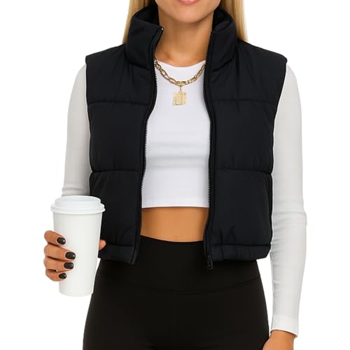 Jessica Simpson Cropped Puffer Vest Women, Sleeveless Women’s Outerwear Vests