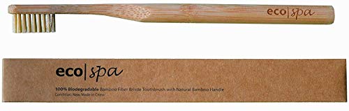 Eco-Friendly Bamboo Toothbrush with BPA-Free Soft Nylon Bristles Infused with Natural Bamboo Fibers, Support Plastic-Free Movement with 100% Biodegradable Zero Waste Handle & Package, Single Brush