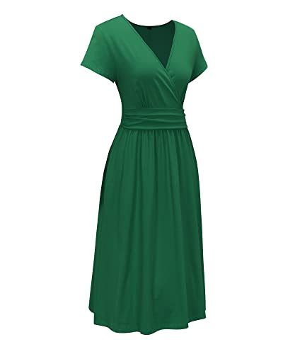 Image of OUGES Casual Summer Dress for Women Wrap V Neck A Line Midi Dresses with Pockets