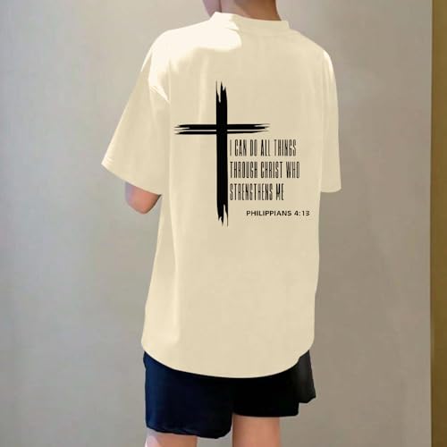 Image of KEEVICI Boys Christian Graphic Tees God Jesus Shirts for Kids Cross Faith Bible Verse Inspirational Religious Cotton T Shirt