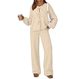 LILLUSORY Womens Lounge Sets 2 Piece Tie Front Oversized Sweater Airport Travel Winter Outfits 2025 Fall Matching Sweatsuit Apt M