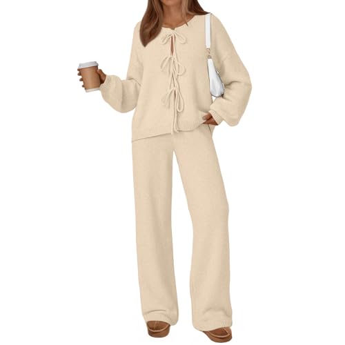 LILLUSORY Womens Lounge Sets 2 Piece Tie Front Oversized Sweater