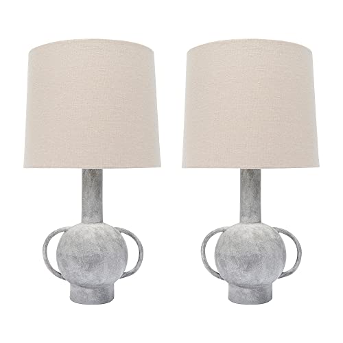 Bloomingville Terracotta Handles, Distressed Finish & Linen Shade (Set Of 2) Table Lamp Set, 12" L X 12" W X 23" H, Grey #TOP10