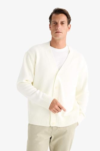 كارديجان بوليرو تريكو بقصة مريحة ورقبة بشكل V وأكمام قصيرة للرجال من ديفاكتو، بيج اكرو، مقاس ميديوم M