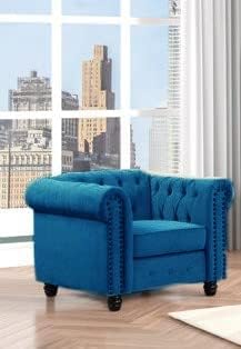 Image of 3 +1 +1 Seater Luxary Velvet Tuffted Round Arm Designed Sofa Set for Living Room, Hallways, Offices, Bedroom (Blue)