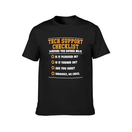AUGFINDADREAM Men's Tech Support Checklist Sysadmin Funny Gift Mens Unisex Tee T-Shirts Black M