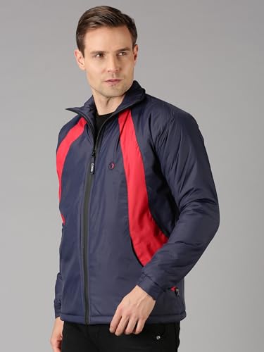 Image of VROJASS Men VROJASS Jackets for Men Stylish Puffer Winter Jacket For Men Standard Length Jacket Man Full Sleeves Bomber Jackets for Man Navy With Red Solid Jacket