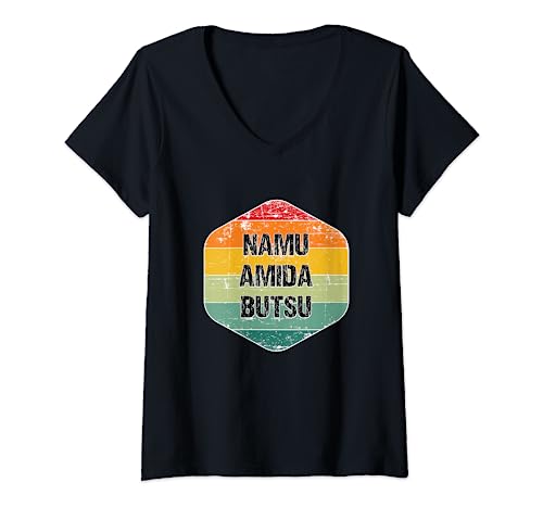 Photo de Namu Amida Butsu Pure Land Bouddhisme Vintage T-Shirt avec Col en V