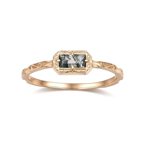 Baguette Wedding Band for Women Solitaire Cubic Zirconia Opal Pink Sapphire Moss Agate Stacking Rings Vintage Filigree Dainty Promise Rings Anniversary Jewelry