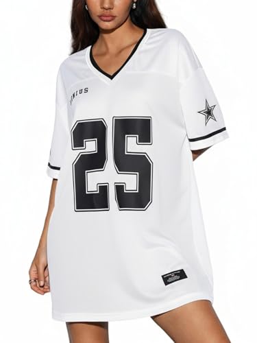 Image of SOLY HUX Women's Y2K Jersey T-Shirt Dress Short Sleeve Oversized Hip Hop Graphic Tee Mini Dresses