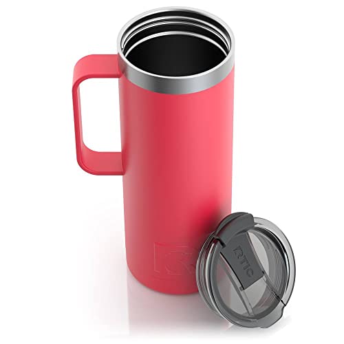 Rtic 20 Oz Coffee Travel Mug With Lid And Handle, Stainless Steel Vacuum-Insulated Mugs, Leak, Spill Proof, Hot Beverage And Cold, Portable Thermal Tumbler Cup For Car, Camping, Cardinal #TOP5
