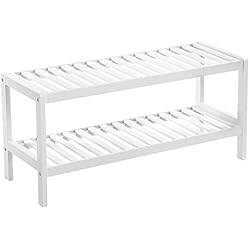 Estanteria Zapatero Blanco SONGMICS - Estantería para Zapatos (2 Niveles, bambú, Banco para Zapatos, para Entrada, Sala de Estar, baño, 70 x 26 x 33 cm), Color Blanco
