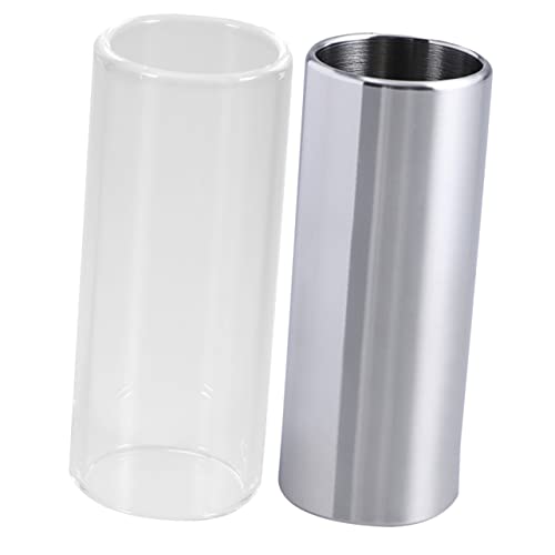 VANZACK 2pcs Guitar Slide Glass Stainless Steel Slides Medium Bottleneck for Professional Enthusiast Guitarists