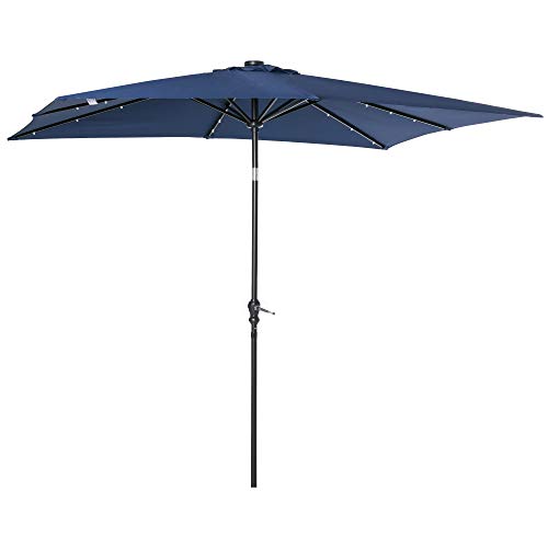 Outsunny 9' X 7' Patio Umbrella Outdoor Table Market Umbrella With Crank, Solar Led Lights, 45° Tilt, Push-Button Operation, For Deck, Backyard, Pool And Lawn, Blue #TOP5