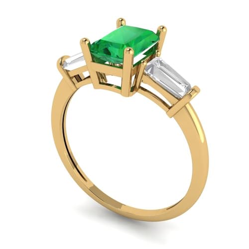 1.5 ctw Emerald Cut Solid Gold Engagement Ring for Women - 14K Yellow Gold - Simulated Emerald Wedding Promise Ring for Her2