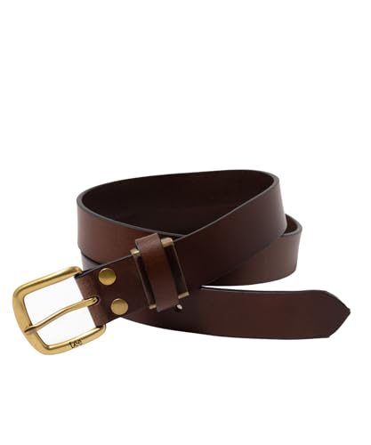 [リー] ベルト メンズ レザー 牛革 サイズ調整 ゴールド バックル ロゴ 細め 幅30mm ダークブラウン:F
