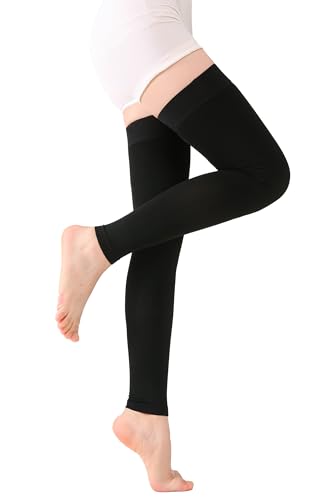 Image of TOFLY Medical Thigh High Compression Socks Footless for Women & Men, Opaque Support Hose, 15-20mmHg Graduated Compression Stockings with Silicone Band for Varicose Veins, Edema, DVT, 1 Pair Black 3XL