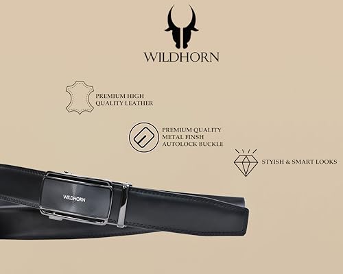 Image of WildHorn Men's Leather Belt Gift Set | Genuine Leather belt Strap with 2 Interchangeable Buckles | Formal & Casual Wear Adjustable Belt | Automatic lock leather belt for men