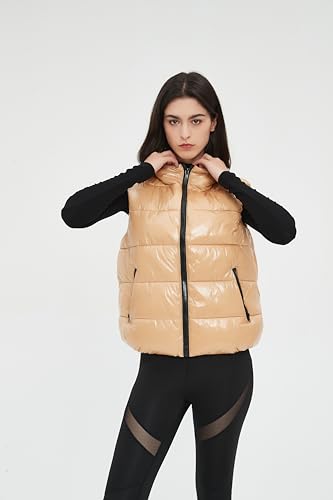 SeekMe Women's Hooded Shiny Insulated Puffer Vest Sleeveless Down Puffer Jacket4