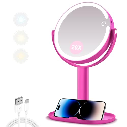 MIYADIVA Makeup Mirror with Lights, 20X Magnifying Mirror with Light