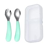  Tomedeks Juego De Cubiertos, Tenedor Y Cuchara Para Niños De Acero Inoxidable Y Juego De Cubiertos Para Niños (con Caja) (Green)
