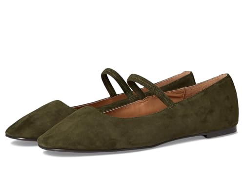 Madewell Women's Greta Elastic Mary Jane-Suede Flat, Loden, 10.5