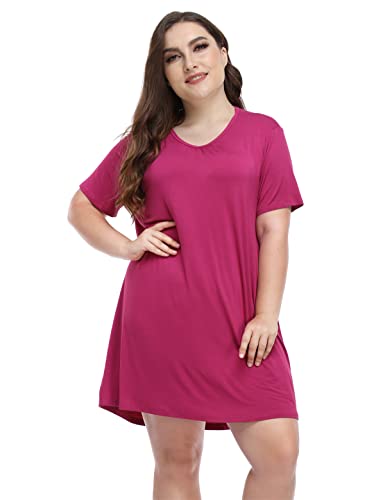 Image of MissNina Women's Plus Size Nightgowns Soft Plus Size Sleep Shirt Night Shirt Sleep Dress V Neck Modal Sleepwear