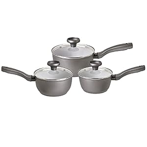 Prestige Earth Pan Ceramic Non Stick Saucepan Set – 16/18/20cm Saucepans, Non Toxic Cookware, Dishwasher Safe, Made in Italy, Grau